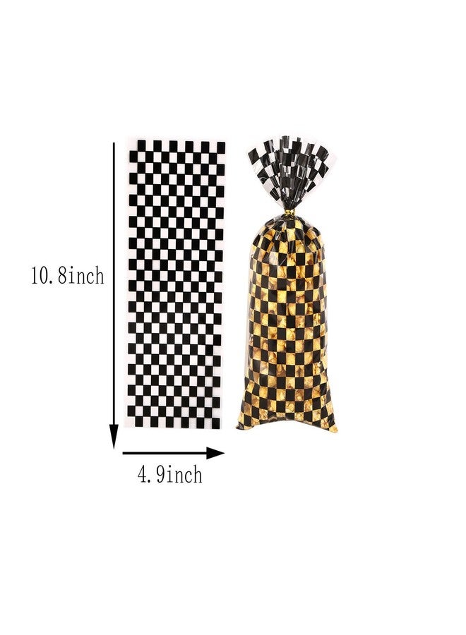 CSTYWC 50 Pieces Cellophane Car Candy Bags Black White Checkered Racing Treat Bags Plastic Race Gift Goodie bags with 50Pieces Twist Ties for Cars Birthday Party Decorations - Image 2